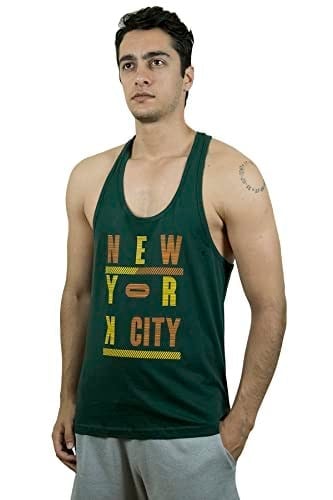 TOP GLORY (T801) Erkek Yeşil Newyorkcity Baskılı Fitness Gym Tank Top Sporcu Atleti-