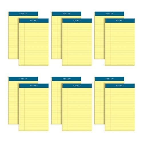 TOPS 5 x 8 sağ blok, 12 adet, Docket markası, dar, çizgili, sarı kağıt, yazı bloku başına 50 yaprak, ABD'de üretilmiştir (63350)
