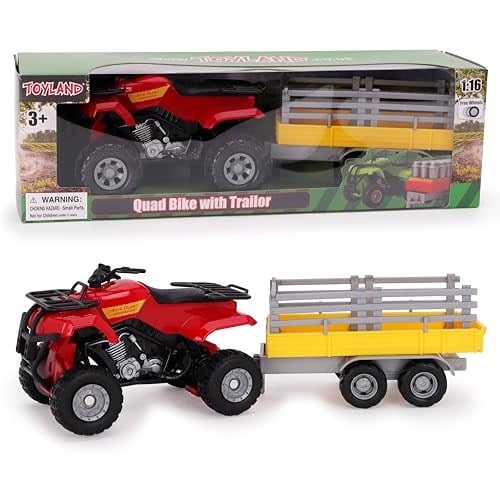 Toyland® Farm dörtlü bisiklet ve treyler oyun seti — 1:16 ölçekli — serbest tekerlek hareketi — erkek çiftlik oyuncakları (kırmızı kare)