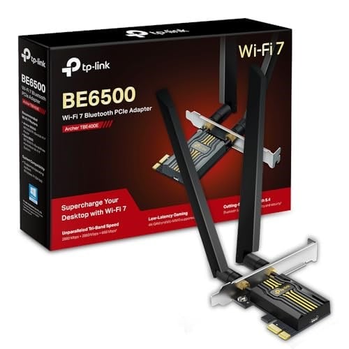 TP-Link Archer TBE400E | BE6500 Wi-Fi 7 PCIe Adaptör | Bluetooth 5.4 | Üç Bant 2882 + 2882 + 688 Mbps | Çift Anten | WPA3 Güvenlik | OFDMA & MU-MIMO | Windows 11 64-bit Uyumluluk