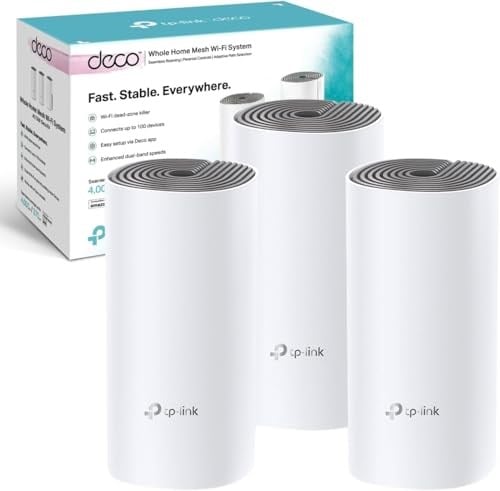 TP-Link Deco E4 3-Pack , AC1200 Mbps, Dual-Band, 10/100Mbps Portları, 100 Cihaza Kadar Bağlanılabilirlik, 370 m²'ye Kadar Kapsama, Mobil Uygulama ile Kolay Kurulu - Seçenekler: 1-Pack, 2 paket, 3-Pack