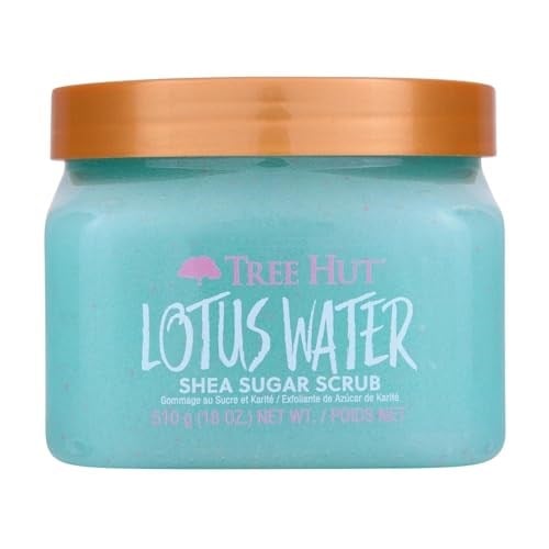 Tree Hut Lotus Su Shea Şeker Ovma | Peeling Vücut Ovma Yumuşak ve Nemlendirilmiş Bir His için Ölü, Kuru Cildi Temizler | Besleyici Temel Vücut Bakımı | 18 oz.