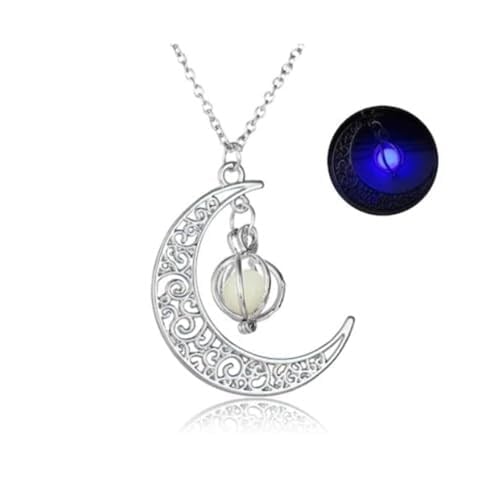 Trend Collection Gümüş Kaplama Karanlıkta Parlayan Desenli Ay Yıldız Kolye