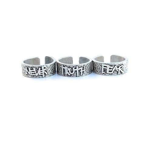Trend Collection Gümüş Kaplama Never Fear Truth Model Ayarlanabilir Erkek 3'lü Yüzük Set