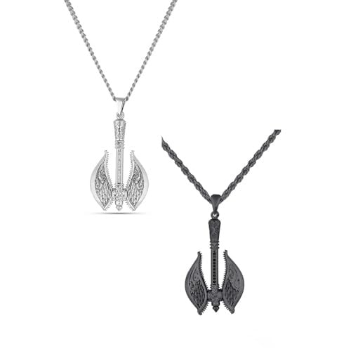 Trend Collection Gümüş ve Siyah Antik Viking Balta Erkek Kolye Seti (2 adet)
