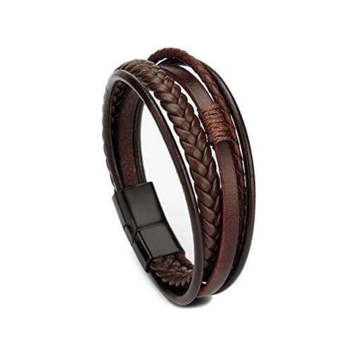 Trend Collection Mıknatıs Kapama 5'li Örgü Model Kahverengi Erkek Hakiki Deri Bileklik