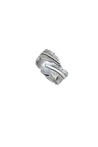 Trend Collection Tüy Yaprak Figürlü Gümüş Kaplama Ayarlanabilir Unisex Yüzük