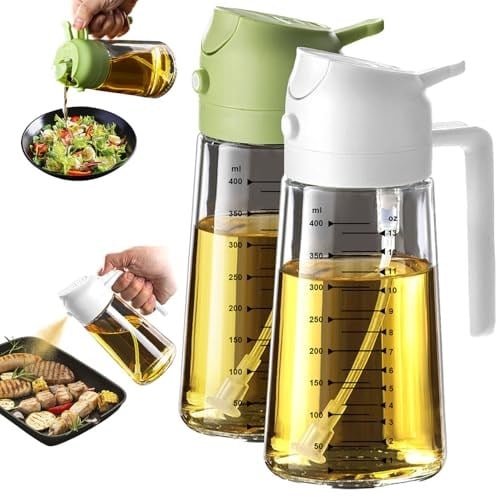 TrendPlain 16oz/470ml Pişirme için Cam Zeytinyağı Püskürtücü - Mutfak Aletleri, Hava Fritözü, Salata ve Barbekü için 2'si 1 Arada Zeytinyağı Dispenseri - Beyaz ve Yeşil