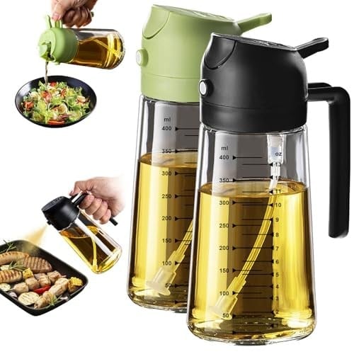 TrendPlain Mutfak için 16 oz Yağ Dağıtıcı Şişesi - 2'si 1 Arada Zeytinyağı Dispenseri ve Yağ Püskürtücü - 470ml Zeytinyağı Şişesi - Yemek Pişirme, Mutfak, Salata, Barbekü için Yağ Püskürtücü 2 Adet
