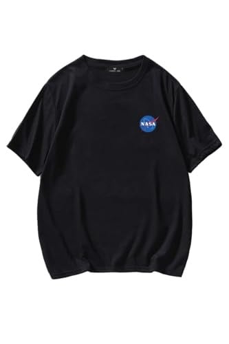 TrendSeninle Erkek Siyah T-shirt Nasa Logo Baskılı Oversize Tişört