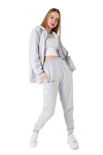 TrendSeninle Kadın Gri Sıerra Nevada Baskılı Hırka Jogger Oversize Eşofman Takımı