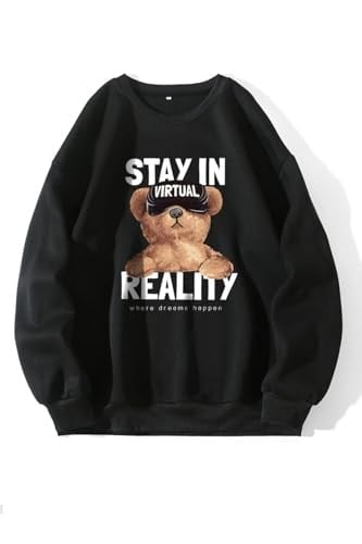 TrendSeninle Kadın Siyah Oversize Stay In Baskılı Sweatshirt
