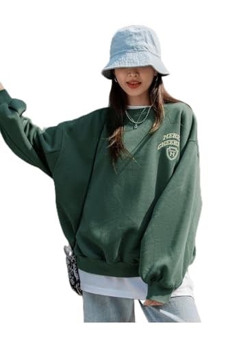 TrendSeninle Kadın Yeşil Merry Cheerful Baskılı Oversize Bisiklet Yaka Sweatshirt