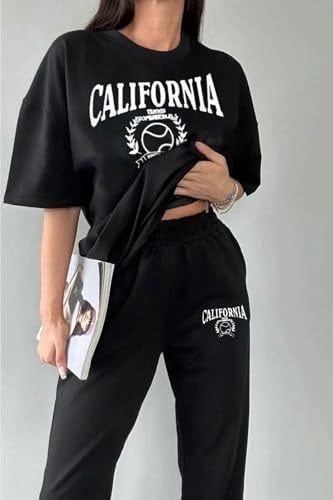 TrendSeninle Tenis Eşofman Altı Ve T-shirt Siyah Jogger Tişört Alt Üst Eşofman Takımı Oversize Bisiklet Yaka
