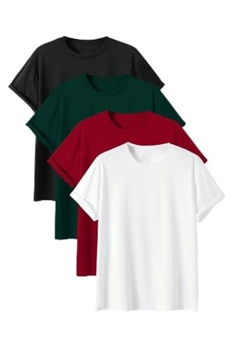 TrendSeninle Unisex 4Lü Paket Düz Oversize Tişört Siyah Nefti Kırmızı Beyaz