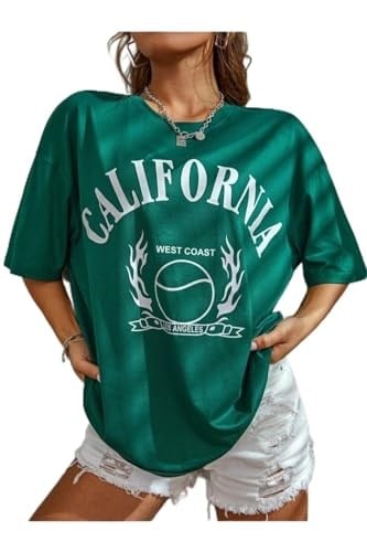 TrendSeninle Yeşil Calıfornia Baskılı Oversize Unisex T-shirt