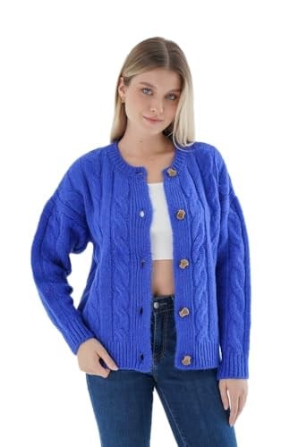 TRİST STAR Kadın Oversize Bisiklet Yaka Triko Örme Hırka TRIST-6166
