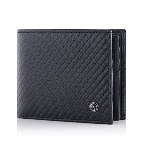 TRUSADOR Savona Klasik Erkek Cüzdanı Deri Bifold RFID Cüzdan Erkek Hediye Kutusu, Karbon, Klasik