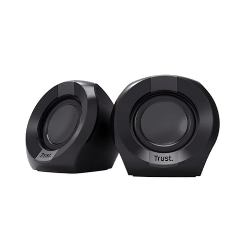 Trust Polo Küçük PC Hoparlör 2.0, 8 W (4 W RMS), Kompakt Hoparlör Seti, USB İşletim Hoparlör Seti, Entegre Kontrol, AUX 3,5 mm, PC Kutuları, Bilgisayar Dizüstü Bilgisayar - Siyah