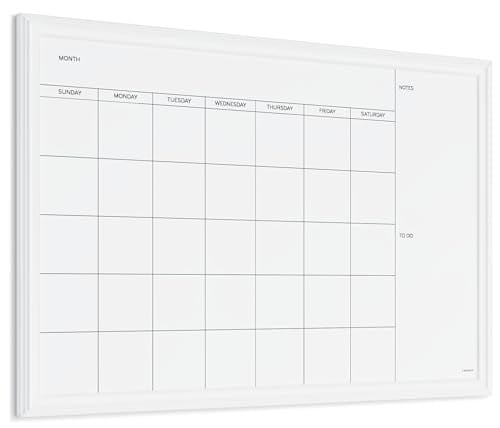 U Brands marka manyetik tahta folyosu, duvar tahtası, tebeşir tahtası, 50,8 x 76,2 cm, beyaz ahşap çerçeveli takvim, kuru silinebilir