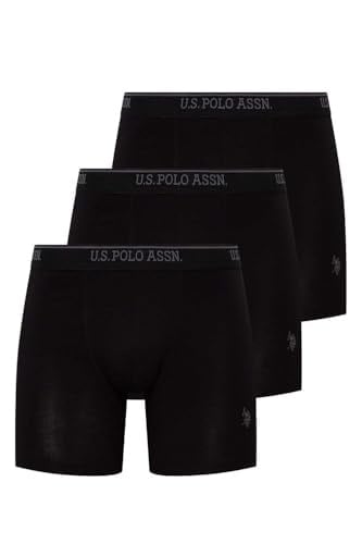 U.S. Polo Assn. Erkek Siyah 3 Lü Uzun Paçalı Boxer