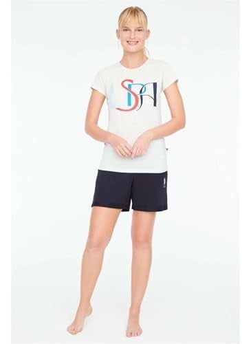 U.S. Polo Assn. - Kadın Kar Melanj T-Shirt Şort Takımı