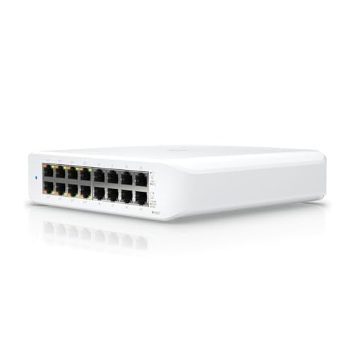 Ubiquiti UniFi anahtarı (USW-Lite-16-PoE, 16 Gigabit Ethernet bağlantı noktası, 8 bağlantı noktası PoE+, duvara monte)