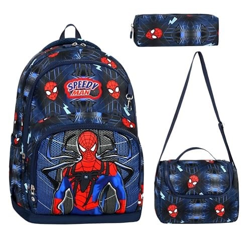 Üçlü okul çantası seti İlkokul Okul Çantası + Termal Beslenme Çantası + Kalemlik (SPIDERMAN ÖRÜMCEK ADAM)