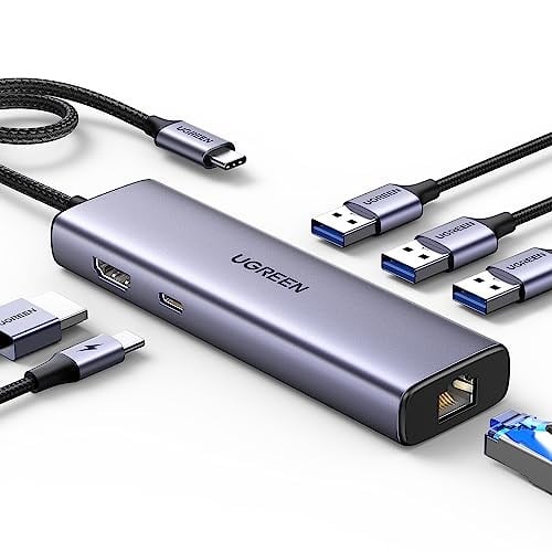UGREEN USB C Bağlantı İstasyonu, 4K HDMI, Ethernet, PD 100W, 3 USB A 3.0 USB C Hub 5Gbps MacBook Pro/Air, iPad Pro/Air, Surface Pro/Go, Galaxy Tab/S23/S22, Steam Deck, Switch ile uyumlu