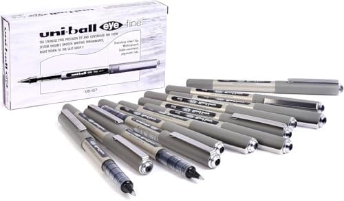 Uni-ball UB-157 Eye Fine tükenmez kalem, siyah Uni süper mürekkep, 0,7 mm uç, 12 adet
