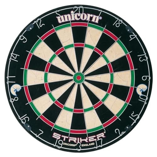 Unicorn Striker, Classic, and Contender Bristle Steel Tip Dartboard Models - Recreational-Quality Bristle Dartboard - Rotatable Metal Number Ring - Slim Wire Fasteners to Reduce Bounce Outs