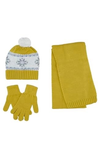 Unisex Çocuk Sarı Atkı Bere Eldiven Set 8-12 Yaş