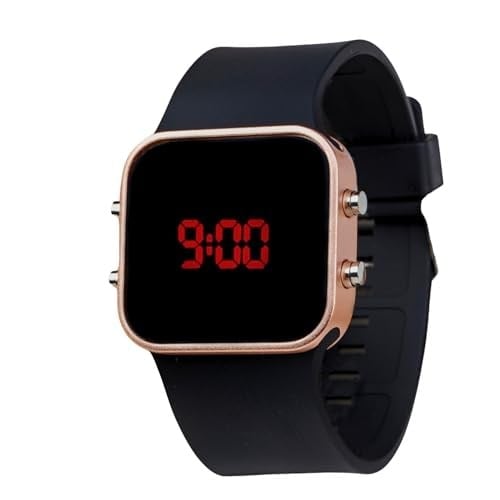Unisex Rose Renk Siyah Silikon Kordon Dijital Led Kadın Kol Saat ST-303697