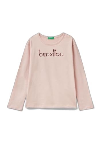 United Colors of Benetton Önü Pullu Logo İşlemeli Bisiklet Yaka Uzun Kollu T-Shirt Kız Çocuk T-Shirt
