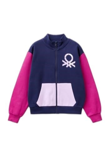 United Colors of Benetton Parıltılı Logo Baskılı Fermuarlı Cepli Yüksek Yaka Sweatshirt Sweatshirt Kız çocuk