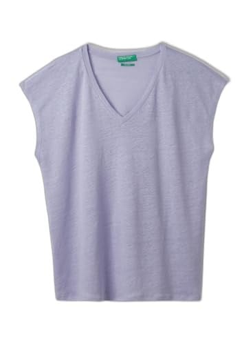 United Colors of Benetton%100 Keten Rahat Kalıp Derin V Yaka Kolsuz T-ShirtT-ShirtKadın