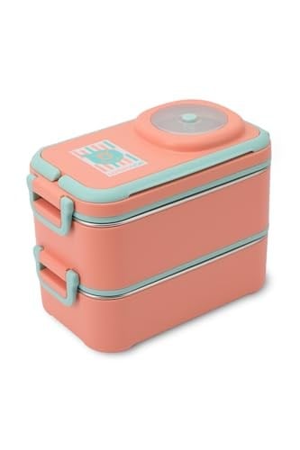 Uzspace 1200 ML İki Kat Dört Bölme Paslanmaz Çelik Lunch Box Yeni Nesil Sefer Tası-Sos Kaseli Model-FFLBOX8023 (Turuncu)