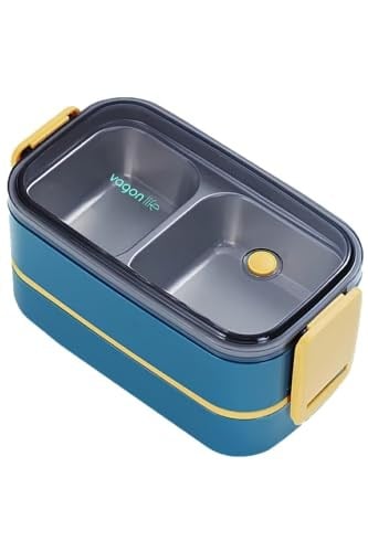 Vagonlife 1400 ML İki Kat Üç Bölme Paslanmaz Çelik Bento Lunch Box Yeni Nesil Sefer Tası -Çatal/Kaşıklı Model-ffbl50002