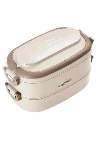 Vagonlife Bento 1140ml Lunchbox 2 Katlı 4 Bölmeli Mini Kaseli Çelik Sefer Tası Yemek Kutusu (Bej)