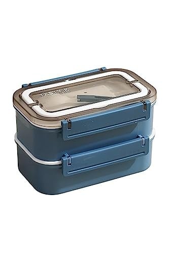 Vagonlife Bento 1600ml Lunchbox 2 Katlı 4 Bölmeli Çelik Sefer Tası Yemek Kutusu (Lacivert)