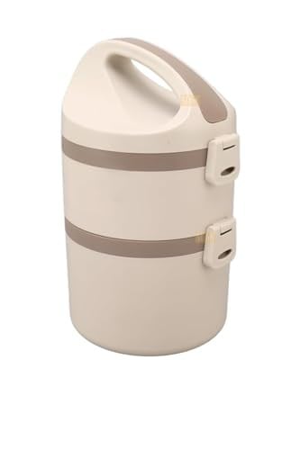 Vagonlife Bento 1800ml Lunchbox 2 Katlı 4-6 Saat Sıcak/Soğuk Termos Özellikli Çelik Sefer Tası Yemek Kutusu (Bej)