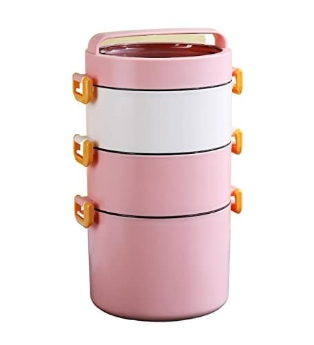 Vagonlife Bento 1800ml Lunchbox 3 Katlı Çelik Sefer Tası (Pembe)