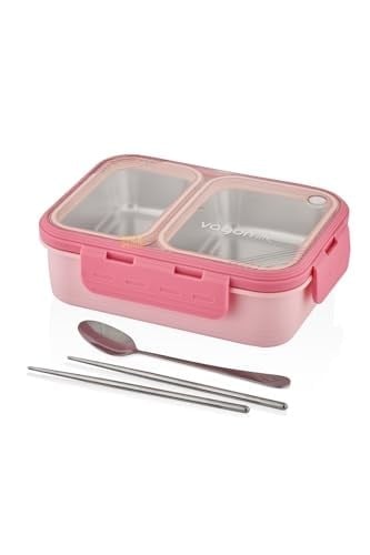 Vagonlife Bento 700ml Lunchbox Tek Katlı 2 Bölmeli Çelik Sefer Tası Yemek Kutusu (Pembe)