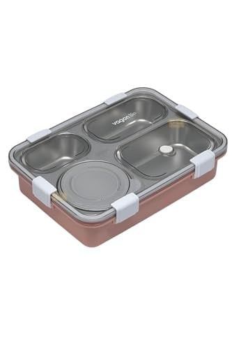 Vagonlife Bento 850ml Lunchbox Tek Katlı 4 Bölmeli ve Kaseli Çelik Sefer Tası Yemek Kutusu (Pembe)