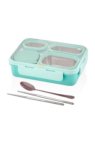 Vagonlife Bento 950ml Lunchbox Tek Katlı 4 Bölmeli Çelik Sefer Tası Yemek Kutusu (Turkuaz)