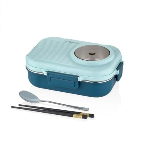 Vagonlife Beslenme Kutusu Paslanmaz Çelik - 1100 ml Sos (Yoğurt) Kaseli Yeni Nesil Lunch Box (Mavi)
