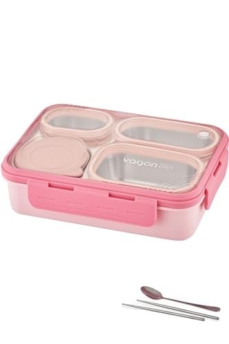 Vagonlife Lunch Box 950 ML Paslanmaz Çelik Tek Kat Dört Bölmeli Çorba Kaseli Metal Kaşıklı-FFLBOX7099