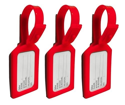 Valiz Etiketi, Valiz isimliği, 3 Adet Plastik Bavul İsimlik, Seyahat Bavul Bagaj El Çantası İsimliği, Su Geçirmez, Çanta Aksesuarı, Çanta İçin İsimlik (Kırmızı)