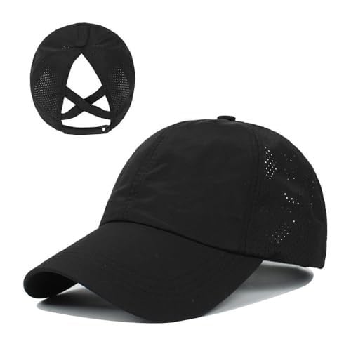 Valkyrie At Kuyruğu Şapka Kadın – Nefes Alabilen Delikli Kumaş, Ayarlanabilir Spor Şapka, Yazlık Siyah