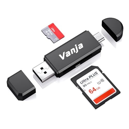 Vanja Micro USB OTG Adapter and USB 2.0 Portable Memory Card Reader for SDXC, SDHC, SD, MMC, RS-MMC, Micro SDXC, Micro SD, Micro SDHC Card and UHS-I Cards